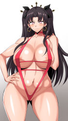  absurdres black_hair blush breasts cameltoe cleavage earrings fate/grand_order fate_(series) female_only femsub glowing glowing_eyes goddess hand_on_hip happy_trance heart heart_eyes ishtar_(fate/grand_order) jewelry large_breasts large_hips long_hair looking_at_viewer manip micro_bikini misterman4_(manipper) simple_background sling_bikini smile solo spiral_eyes symbol_in_eyes tagme tanaken twintails 