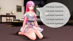 3d biliocho breasts expressionless female_only femsub high_heels kneeling large_breasts long_hair luka_megurine mantra open_mouth pink_hair text vocaloid