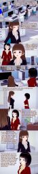  absurdres aware black_hair blue_eyes brown_hair dialogue english_text long_hair multiple_girls office office_lady original short_hair text zenin1 
