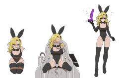  angry before_and_after blonde_hair blue_eyes bondage breasts bunny_ears bunny_girl bunnysuit cleavage dildo female_only femsub greko heart hiroko_(shin_megami_tensei) huge_breasts kneeling mask restrained rope sex_toy shin_megami_tensei thighhighs tongue_out tray 