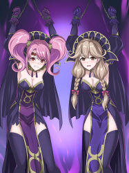 alternate_costume angry armpits arms_above_head bondage braid breasts brown_eyes brown_hair chains cleavage corruption enemy_conversion faye_(fire_emblem) female_only femsub fire_emblem fire_emblem_echoes fire_emblem_gaiden gloves large_breasts long_hair looking_at_viewer mae_(fire_emblem) multiple_girls multiple_subs nintendo pink_hair red_eyes ribimura twin_braids twintails witch 