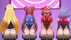  animated animated_gif ass bandana blonde_hair brown_hair cynthia double_hair_bun female_only femsub fingerless_gloves gloves hair_buns hat hypnotic_screen jacket latex long_hair may multiple_girls multiple_subs nintendo pokemon pokemon_black_and_white_2 pokemon_diamond_pearl_and_platinum pokemon_heartgold_and_soulsilver pokemon_ruby_sapphire_and_emerald rosa_(pokemon) sabrina shinzu short_hair smile spiral standing standing_at_attention thighhighs twintails 