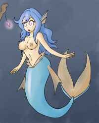 amelia_(world_flipper) blue_hair breasts cleavage femsub long_hair mermaid mythkaz pendulum pink_eyes topless world_flipper