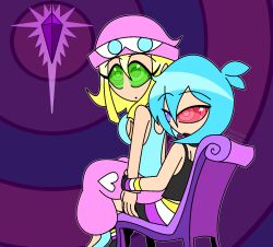  aged_up ahoge amitie bare_shoulders blonde_hair blue_hair crystal expressionless eyebrows_visible_through_hair eyelashes femsub green_eyes hat heterochromia hypnoscream looking_back love multicolored_hair non-binary non-binary_sub open_mouth pov_dom pride_colors purple_background puyo_puyo ring_background ring_eyes scars shiny_hair sideboob sig sitting sitting_on_lap transgender_identity 