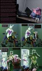  3d absurdres bethany_(thalarynth) brain_drain breasts bunny_girl caption carrying claws comic crocodile_girl crossed_legs dialogue eileen_cestra_(thalarynth) enemy_conversion english_text furry harem heather_(thalarynth) hypnotic_smell laptop large_breasts lizard_girl multiple_girls multiple_subs muscle_girl nipples original scalie sleep_command sleeping sleepy speech_bubble stasis_tank sue_(thalarynth) table tammy_(thalarynth) text thalarynth_(manipper) 