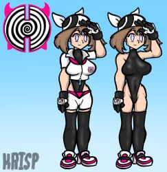  breasts brown_hair empty_eyes female_only femsub gloves happy_trance hypno krispychips leotard may multiple_views nintendo one-piece_swimsuit pokemon pokemon_ruby_sapphire_and_emerald saluting short_hair solo standing standing_at_attention swimsuit team_hypno thighhighs 