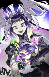 crown drool elf_ears female_only femdom femsub gloves glowing glowing_eyes hololive hololive_english mantra mw_01m ninomae_ina'nis nun parasite purple_eyes purple_hair short_hair spiral_eyes symbol_in_eyes wings