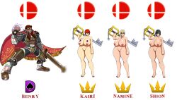  absurdres ale-mangekyo ass bottomless breasts cosplay crown empty_eyes femsub ganondorf henry_d._damien_(shadowprince50) jewelry kairi kingdom_hearts large_ass large_breasts multiple_girls namine nintendo nipples nude ocarina_of_time original pussy super_smash_bros. text the_legend_of_zelda topless weapon xion_(kingdom_hearts) 