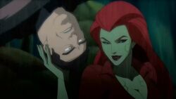  animated batman_(series) black_sclera breasts dc_comics femdom green_eyes green_skin hypnotic_kiss kissing malesub multiple_boys multiple_subs poison_ivy red_hair sound video 