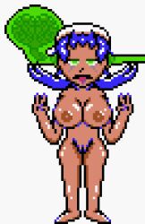 ahegao bare_legs barefoot blue_hair bottomless brain brain_injection brain_sucking brainless breasts cleavage double_v drool external_brain femsub glowing_eyes green_eyes hat kris large_breasts long_hair navel nintendo nipples nude open_mouth pixel_art pokemon pokemon_gold_silver_and_crystal pussy simple_background sylviatheghost tears the_brain-eating_evil_meteor the_grim_adventures_of_billy_and_mandy tongue tongue_out topless v white_background