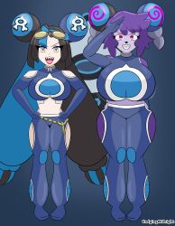  ayuko_(jcroth) black_hair blue_hair choker corruption evil_smile female_only femdom femsub furry goat_girl goggles goggles_on_head hair_ornament hand_on_hip horns hypnotic_accessory indeedee iono_(pokemon) large_breasts large_hips lipstick long_hair multicolored_eyes multicolored_hair multiple_girls nintendo open_mouth original pink_eyes pokemon pokemon_(creature) purple_hair red_lipstick saluting sharp_teeth short_hair spiral standing standing_at_attention symbol symbol_in_eyes team_aqua thighs undyingmidnight uniform 