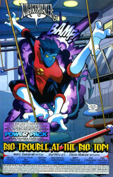  blue_hair blue_skin comic costume gurihiru male_only marvel_comics nightcrawler official power_pack smoke super_hero tail text x-men 