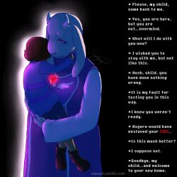 androgynous breasts brown_hair caption femdom frisk_(undertale) furry goat_girl heart horns large_breasts manip obscenario_(manipper) red_eyes sianach text toriel_dreemurr undertale white_hair