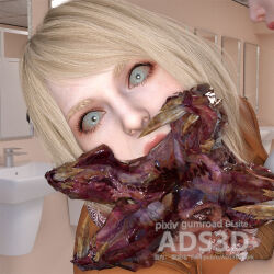 3d ads3d ashley_graham blonde_hair dead_source empty_eyes female_only femsub looking_at_viewer nightmare_fuel open_mouth parasite resident_evil resident_evil_4 resident_evil_4_remake short_hair watermark