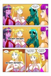 bare_shoulders blonde_hair blue_eyes bow cleavage closed_eyes crown equestria_girls facial_markings femdom femsub freckles green_skin hair_buns kimberly_smith_(daveyboysmith9) large_breasts lingerie long_hair lum midriff multicolored_hair my_little_pony open_mouth original princess purple_eyes purple_hair purple_lipstick purple_skin royalty sailor_moon sailor_moon_(series) short_hair smile twilight_sparkle twintails wadevezecha wrist_band