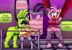  absurdres ahegao amy_rose bent_over blue_eyes blush bottomless brain_injection breast_expansion breasts button_gap cables cleavage clothed cum cum_in_nose ear_sex earrings empty_eyes eye_roll female_only femsub furry green_eyes green_hair green_skin happy_trance heart_eyes hedgehog_girl huge_breasts lactation leafyboingobo milking milking_machine multiple_girls multiple_subs navel non-human_feet nude open_mouth orgasm pink_hair pink_skin progress_indicator restrained sex sharp_teeth short_hair simple_background skirt smile sneakers sonic_the_hedgehog_(series) standing surge_the_tenrec symbol_in_eyes tail tech_control tentacles text thighhighs tongue tongue_out topless vaginal 