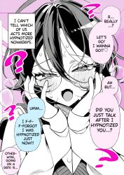 blush confused dialogue english_text failed_hypnosis glasses gohome-kun hard_translated original phone school_uniform skirt text translated wholesome