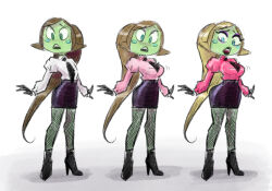 bimbofication blonde_hair breast_expansion brown_hair female_only large_breasts mr-dna office_lady original surprised