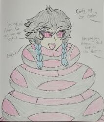  amun_(fimbulwinterfrost) black_hair blue_hair braid coils dialogue english_text eyebrows_visible_through_hair fimbulwinterfrost genshin_impact happy_trance kaa_eyes male_only maledom malesub multicolored_hair multiple_boys open_mouth original ring_eyes short_hair text tongue traditional twin_braids venti_(genshin_impact) 
