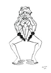 absurdres asuka_langley_soryu barefoot eye_roll female_only femsub gloves haigure happy_trance leotard lineart long_hair mr_scade neon_genesis_evangelion solo squatting tongue tongue_out twintails