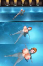  3d absurdres blush breasts brown_hair comic custom_maid_3d_2 drool empty_eyes expressionless eyeshadow female_only femsub floating huge_breasts kamen_writer_mc lipstick long_hair makeup navel nipples nude open_mouth original pool purple_eyes purple_lipstick rika_(made_to_order) ring_eyes solo water 