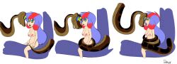 absurdres blue_hair bottomless breasts coils comic dazed disney femsub hypnotic_eyes kaa kaa_eyes large_breasts long_hair multicolored_hair naomi_(penken) nipples nude open_mouth original penken pussy snake the_jungle_book topless