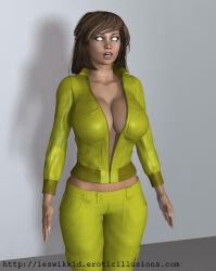 3d april_o&#039;neil breasts breasts_outside brown_hair empty_eyes female_only femsub huge_breasts jeans large_breasts open_clothes open_mouth short_hair teenage_mutant_ninja_turtles western whitewash_eyes wikkidlester