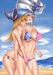  60lailah bare_shoulders beach bikini blonde_hair blue_eyes blush breast_grab breasts breath cleavage collarbone crotch_rub dark_magician_girl drool empty_eyes erect_nipples female_only femdom femsub fingering from_behind glowing green_eyes groping hat hourglass_figure huge_breasts hypnotic_hands hypnotic_magic hypnotic_touch jaaysiin_(manipper) large_breasts large_hips long_hair magic manip midriff multiple_girls navel nipples open_mouth pussy_juice see-through shiny_skin silent_magician silver_hair standing story thighs very_long_hair yu-gi-oh! yuri 