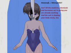 3d cleavage corset flamekin force_feeding grey_hair short_hair text transgender