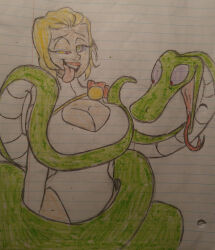  absurdres ahegao blonde_hair breast_grab breasts cape cleavage cleavage_cutout coils colorrings dazed dc_comics disney femsub groping happy_trance hypnotic_eyes kaa kaa_eyes large_breasts power_girl short_hair smile snake standing standing_at_attention super_hero superman_(series) sweat the_jungle_book tongue tongue_out traditional 