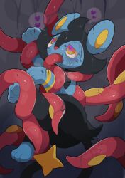  animals_only blush drool furry heart heart_eyes luxio nintendo octillery pokemon pokemon_(creature) pokephilia simple_background symbol_in_eyes tentacle_in_mouth tentacles winte 