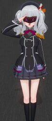  3d alternate_color_scheme alternate_costume bow_tie custom_maid_3d_2 expressionless female_only femsub grey_hair hat kantai_collection kashima_(kantai_collection) open_mouth saluting sienaria skirt socks solo standing standing_at_attention tech_control twintails visor 