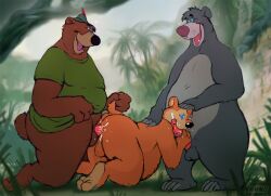 anal animals_only baloo bear_boy bottomless cum cum_in_ass disney erection fellatio furry group_sex happy_trance hypnotic_eyes kaa_eyes little_john male_only malesub manip non-human_feet nude open_mouth penis rand sex smile threesome tongue tongue_out topless