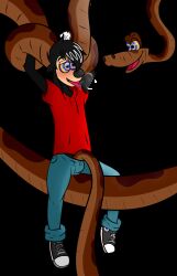  animated animated_eyes_only animated_gif arms_above_head black_hair blush coils crotch_rub disney drool fanofmany81277 goof_troop hypnotic_eyes kaa kaa_eyes male_only maledom malesub max_goof short_hair snake the_jungle_book tongue tongue_out yaoi 