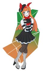  bangs blush body_paint dress earmuffs empty_eyes eyeshadow face_paint gloves grey_eyes hair_band hair_ornament heart horse_girl lipstick long_hair looking_at_viewer makeup mime mime-control opera_gloves orange_hair scarf silence_suzuka skirt thigh_heels thighhighs transparent_background uma_musume white_skin 