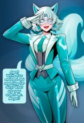  absurdres disguised_hypnotist femsub fox_ears fox_girl fox_tail grey_eyes happy_trance marvel_comics marvel_rivals mask open_mouth saluting spiral_eyes standing_at_attention suit tagme text tie white_fox_(marvel) white_hair 