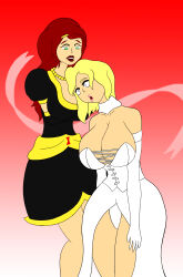  absurdres black--wave black_widow blonde_hair blue_eyes breasts dress emma_frost empty_eyes feminization femsub gloves green_eyes large_breasts long_hair marvel_comics open_mouth opera_gloves princess princessification red_hair super_hero the_avengers transformation white_queen x-men 