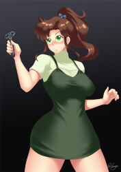 blush breasts brown_hair female_only femsub gradient_background green_eyes hadant large_breasts long_hair ponytail sailor_jupiter sailor_moon_(series) signature simple_background