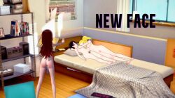 bed bedroom black_hair breasts brown_hair censored closed_eyes cover english_text female_only femdom femsub koki_(witch) kurai_(witch) long_hair mad_jacks mia_(witch) multiple_girls multiple_subs nipples nude pussy short_hair sleeping statue text witch_(mad_jacks)