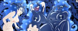 absurdres blue_hair bottomless breast_expansion breasts corruption female_only femsub furry horns horse_girl large_breasts latex long_hair my_little_pony nude open_mouth princess_luna skyspeardraw topless transformation