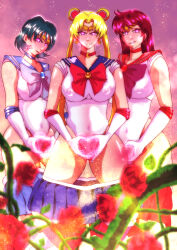 absurdres breasts female_only femsub gloves happy_trance heart heart_eyes hypnotic_plant opera_gloves sailor_mars sailor_mercury sailor_moon sailor_moon_(series) symbol_in_eyes tentacles twintails zizi