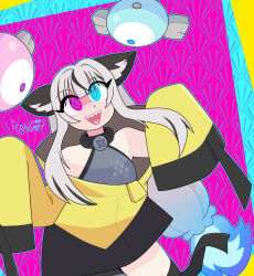  femsub hair_ornament happy_trance iono_(pokemon) magnemite nintendo open_mouth pokemon rakuma-imp sharp_teeth spiral_eyes very_long_hair 