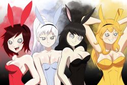 absurdres blake_belladonna bunny_ears bunny_girl bunnysuit cleavage fake_animal_ears female_only femsub happy_trance multiple_girls ruby_rose rwby spiral_eyes syas-nomis symbol_in_eyes weiss_schnee yang_xiao_long
