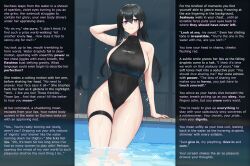  altered_perception bangs bare_shoulders black_hair bragging breasts caption caption_only curvy dialogue english_text female_only female_pov femdom hayabusa hourglass_figure huge_breasts jaaysiin_(manipper) large_hips leotard long_hair looking_at_viewer magic manip masturbation_command mole one-piece_swimsuit orgasm_command pool pov pov_sub purple_eyes slit_pupils smile smug solo standing swimsuit text thick_thighs thigh_gap thighs water wet 