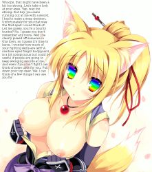  animal_ears animated animated_eyes_only animated_gif blonde_hair blush breasts breasts_outside caption dog_days edgeofthemoon_(manipper) femsub large_breasts long_hair magic manip multicolored_eyes open_clothes rainbow_eyes tateha text 