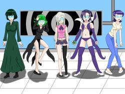  absurdres bare_legs blonde_hair blue_eyes boots cleavage clothed collarbone crop_top dress drool elizabeth_liones expressionless female_only femsub fubuki_(one_punch_man) green_eyes green_hair hair_covering_one_eye hand_on_head hypnotic_accessory jeans komi_can&#039;t_communicate komi_shuuko large_breasts leaning_forward lipstick makeup merlin_(the_seven_deadly_sins) midriff miniskirt multiple_girls multiple_subs navel one_punch_man open_mouth pants purple_hair red_lipstick resisting ribbon shirt short_hair sirnothing15 skirt slouching smile spiral spiral_eyes standing standing_at_attention tatsumaki_(one_punch_man) tech_control the_seven_deadly_sins thighhighs very_long_hair visor 