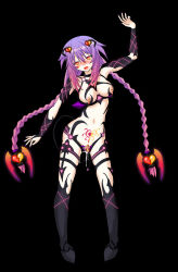 bezunamin blush bottomless braid breasts corruption dazed demon_girl femsub glowing glowing_eyes happy_trance hyperdimension_neptunia hypnotic_accessory long_hair monster_girl multicolored_hair neptune_(hyperdimension_neptunia) nipple_piercing open_clothes piercing pink_hair purple_hair purple_heart pussy pussy_juice spread_pussy twintails