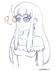  bare_shoulders blush collarbone earrings female_only femsub fire_emblem fire_emblem_three_houses greyscale happy_trance jewelry long_hair lysithea_von_ordelia monochrome nettleseeds nintendo pendulum pocket_watch sketch smile solo spiral_eyes symbol_in_eyes text watermark 