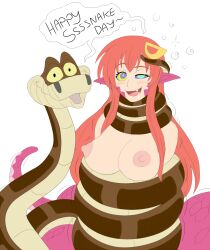bondage breasts coils dialogue disney drool elf_ears femsub happy_trance kaa kaa_eyes large_breasts maledom miia_(monster_musume) monster_girl monster_musume naga_girl nipples plsgts red_hair simple_background snake snake_girl text the_jungle_book topless trembling white_background