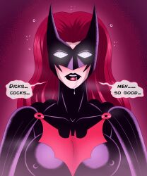  batman_(series) batwoman dc_comics drool female_only femsub kate_kane looking_at_viewer maledom polmanning pov pov_dom sexuality_change spiral spiral_eyes super_hero symbol_in_eyes text western 